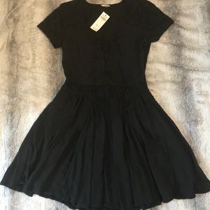 Black Lace-Up Dress with Lace Detail